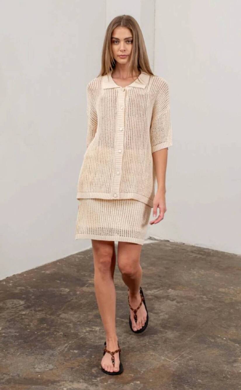 NEW MOON RIVER crochet knit short sleeve cardigan in cream